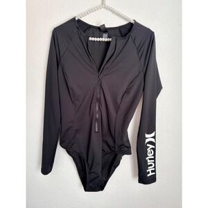 Hurley Long Sleeve One Piece Rash Guard Swimsuit Black Half Zip paddlesuit large